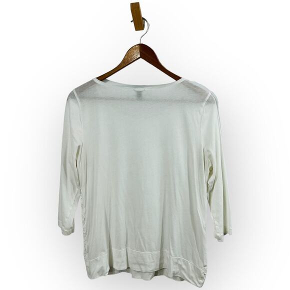 J Crew Lace Overlay Top White Slub Knit 3/4 Sleeve Size M Coastal Minimalist - Picture 5 of 11